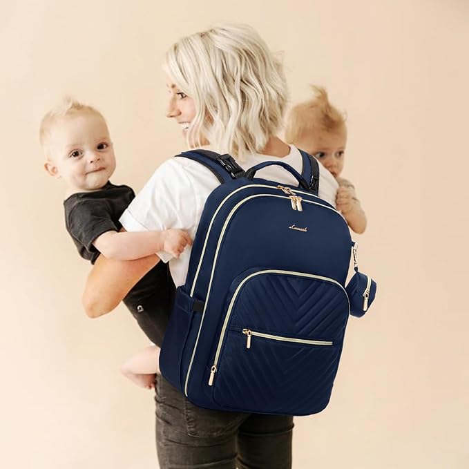 LOVEVOOK Diaper Bag Backpack, Quilted Baby Bag with Changing Pad & Pacifier Holder, Waterproof Travel Diaper Bags for Baby Boys Girls, Stylish and Large Capacity,Blue