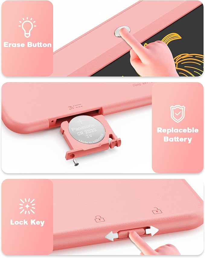 Bravokids Toys for 3 Years Old Girls Boys, LCD Writing Tablet 10 Inch Doodle Board, Electronic Drawing Pads, Educational Birthday Gift for 3 Years Old Kids Toddler (Light Pink)
