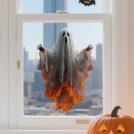 Halloween Window Clings for Glass 1 Sheets Ghost Window Decals Spooky Window Stickers Fire Windows Cling for Halloween Fall Party Supplies Home School Office Glass Decorations