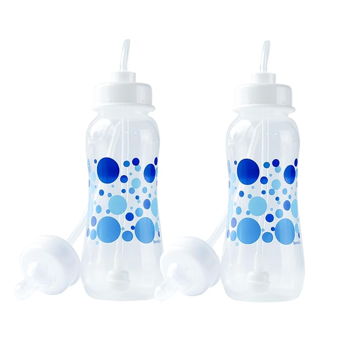 Hands-Free Baby Bottle - Anti-Colic Nursing System 9 oz Baby Bottle with Fast Flow Nipple/Teat 3m+ Infant with Tube Straw Feeding System for Toddler (2 Bottles - Blue)