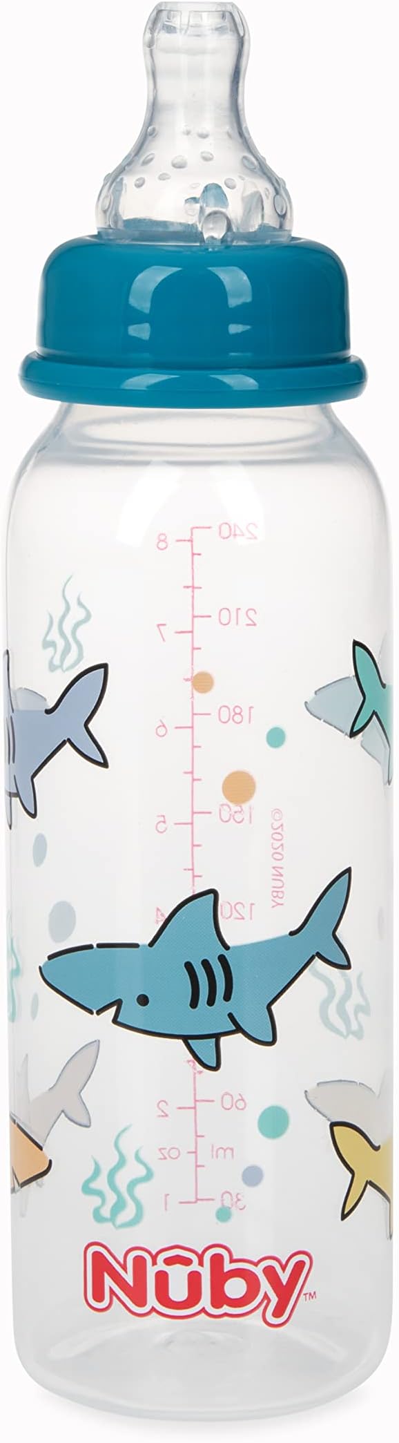 Nuby Printed Non-Drip Bottle, 1 Pack of 1 Bottle, 8 Ounce, Colors May Vary