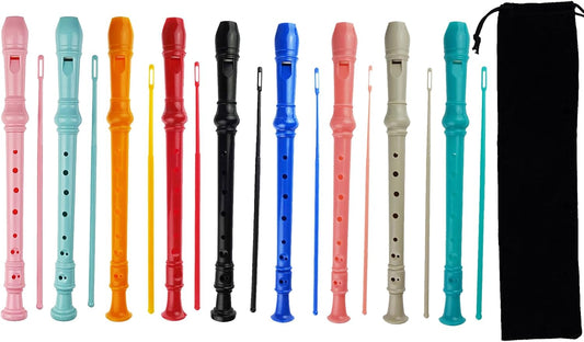 9 Pack German Style 8 Hole-3 Piece Descant Soprano Recorders with Cleaning Rod, Black Storage Bag, ABS Material (9 Colors)