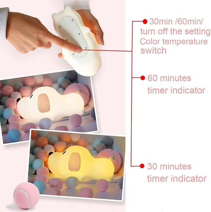 Silicone LED Papa Puppy Night Light Touch Sensor Switching Night Lamp, Transform Between Warm White 2700K and White 6500K, Safe SIL+ABS, Sleep Timer Setting for Kids Babies Bedside and Nursery