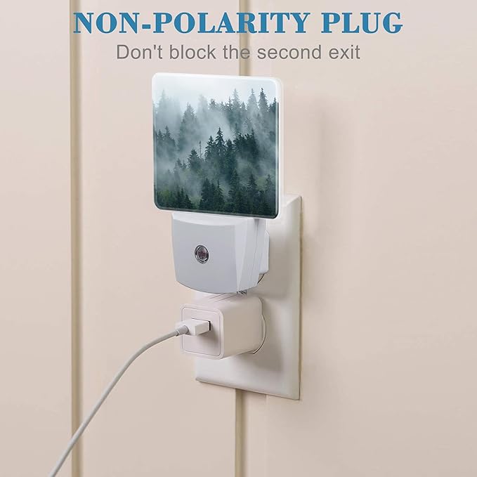Night Light Plug into Wall Misty Fir Forest Night Light with Dusk to Dawn Sensor Night Light for Kid Girls Boys Women Men Room Decor, Hallway, Kitchen, Bathroom, Nursery, Stairs