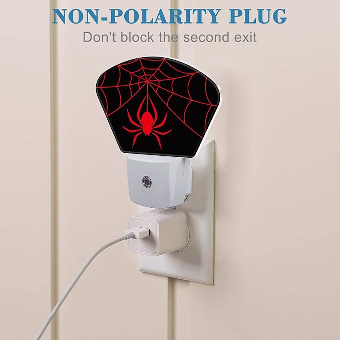 Red Spider Night Light for Kids, Spider Web LED Night Light Plug into Wall with Dusk to Dawn Sensor for Girls Boys Women Men Bedroom, Hallway, Kitchen, Bathroom, Stairs Decor