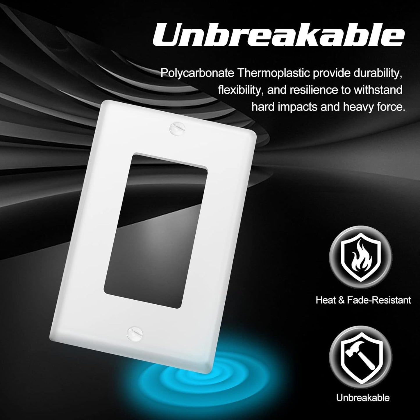 Decorator Wall Plate 1-Gang Light Switch Plate Outlet Cover,Unbreakable Polycarbonate Thermoplastic, White (4-Pack, Single Decorator-White)