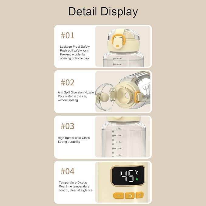 Portable Bottle Warmer Adjustable Temperature Rechargeable Cordless Baby Milk Warmer for Travel Outdoor