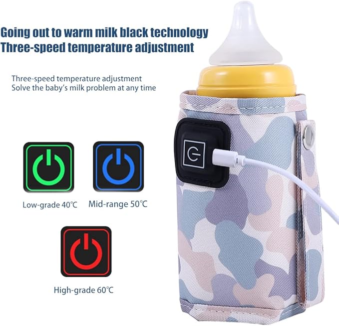Car Travel Bottle Warmer,5V 2A USB Heating Bottle Warmer 40°C-60 °C Three Gear Adjustable Car Travel Milk Bottle Warmer Milk Heat Keeper Lightweight Milk Heater Cover,Black