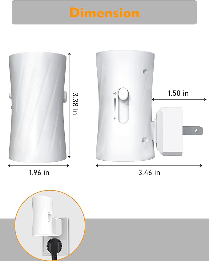 Night Lights Plug into Wall, LED Plug in Night Light, 3000K/5000K Switch, Dusk to Dawn Light Sensor, 0-100LM Adjustable Brightness Wall Light, Modern Night Light for Hallway Bedroom Stairway, 2 Pack