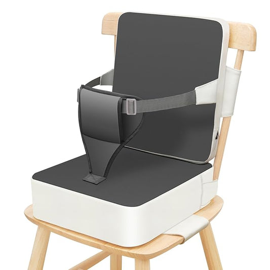 Toddler Booster Seat for Dining Table, Non-Slip Kitchen Chair Booster Cushion with Backrest and Adjustable Straps, Portable PU Waterproof Travel Baby Booster Increasing Cushion