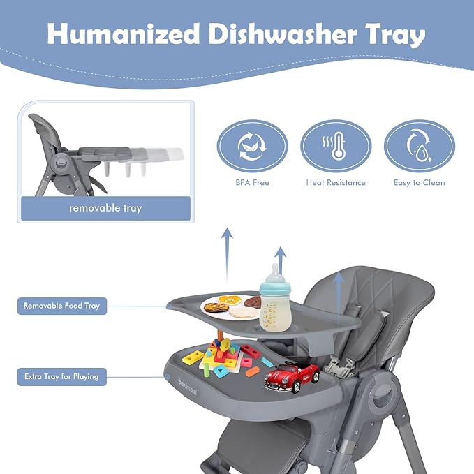 4 in 1 High Chairs for Babies and Toddlers, Foldable Baby High Chairs, Feeding and Eating Seat Highchair with 4 Levels of Recline and 7 Levels of Height Adjustment, Starry Gray