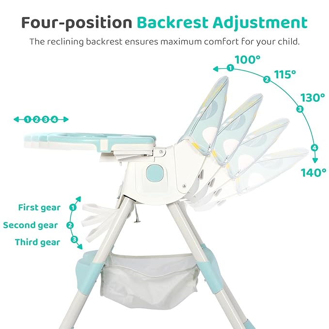 3 in 1 Baby High Chair, Adjustable 5 Point Harness, Tray, Foot Rest, Backrest and Seat Height,Multifunctional Foldable Portable highchair for Toddlers