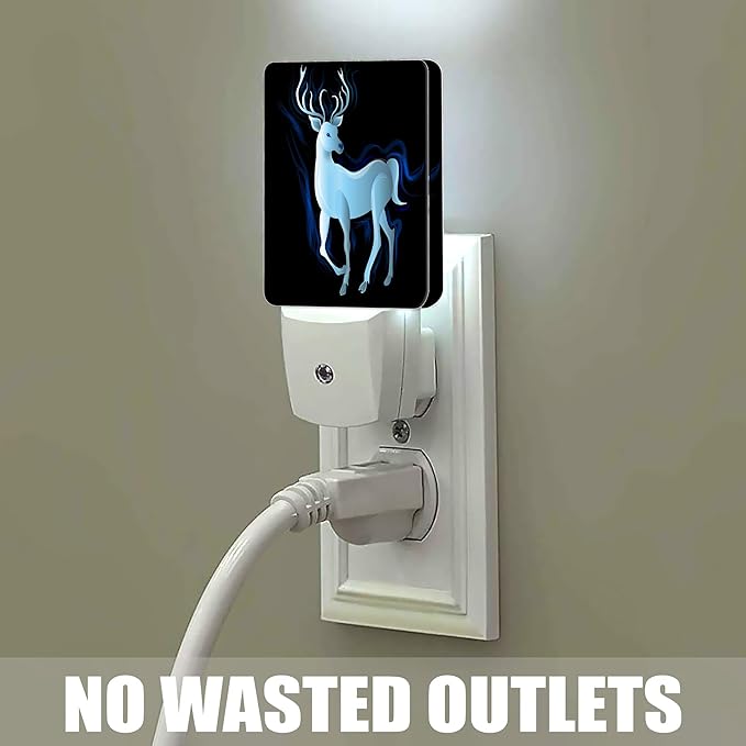 Blue Deer Night Light, Northern Lights Night Lights Plug into Wall Decor for Bedroom, Bathroom, Hallway, Kitchen, Dusk to Dawn Sensor Nightlights for Women Men Room Gifts