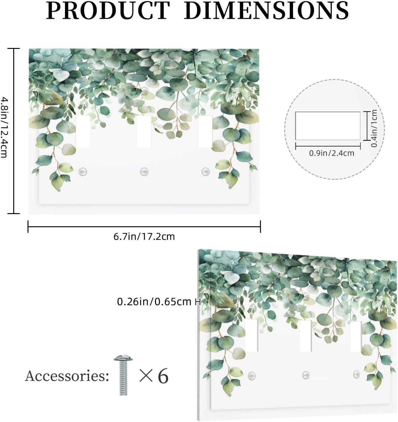 Decorative Switch Covers Plate Rustic Green Eucalyptus Leaves 3 Gang Artistic Wall Plate Unique Triple Toggle Light Switch Plate Jumbo Faceplate for Country Bedroom Kitchen Home Decor