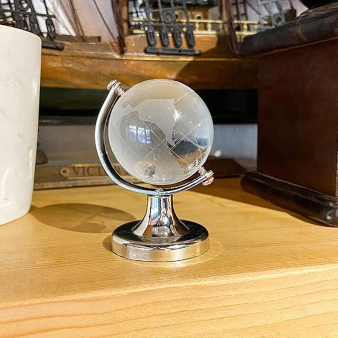 Mini World Globe Crystal Glass balls,Clear Paperweight decorative,small Earth globe for desk decorations,Office Home table Decor,tiny Ornaments Gifts, Miniature Ball Sphere paper weights,Golden 5cm.