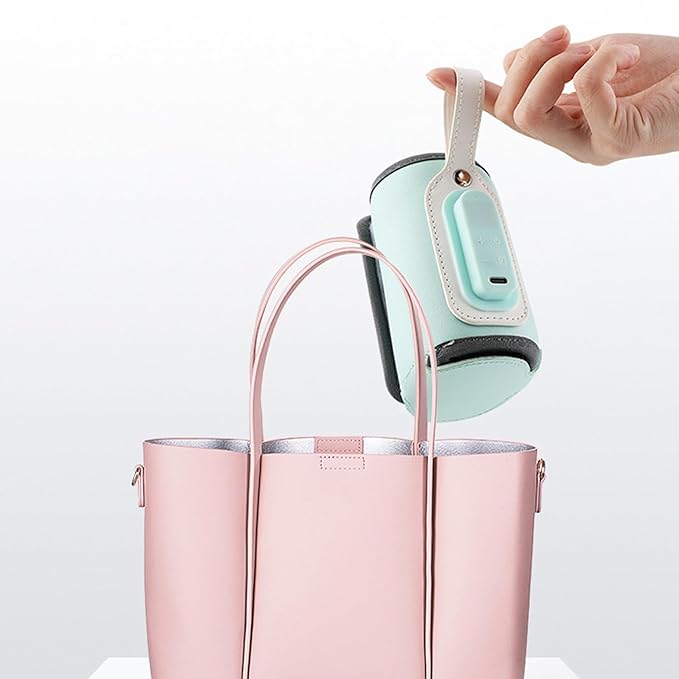 Baby Bottle Warmer, Temperature Adjustable PU Portable Bottle Warmer with Handle 21w Rechargeable Digital Display Baby Essentials