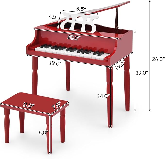HONEY JOY Classical Kids Piano, 30-Key Mini Piano with Music Stand and Bench, Wooden Musical Instrument Toy with Lid & Music Rack, Gift for Boys Girls Ages 3+ …