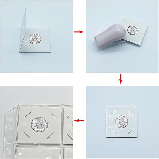 15 Sheets 300 Pockets Coin Pocket Pages for 2" x 2" Cardboard Coin Flips, Standard 9-Hole for Coins Coin Binder Collection Supplies Pages
