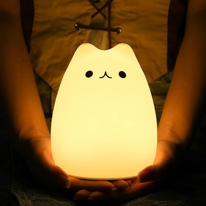ZKLiLi Night Light, Cute Cat Nursery Lights USB Rechargeable Cat Lamp Nightlight Birthday Christmas Gift with Warm White and 7-Color Breathing Modes for Kids Baby Children (renqimao)