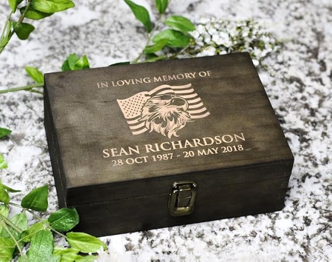 Personalized Line of Duty Memorial Keepsake Box – Custom Engraved Wooden Tribute Box for Fallen Heroes, Soldiers, First Responders, Veterans - Sympathy Gifts Storage Boxes for Medals, Flags, Photos