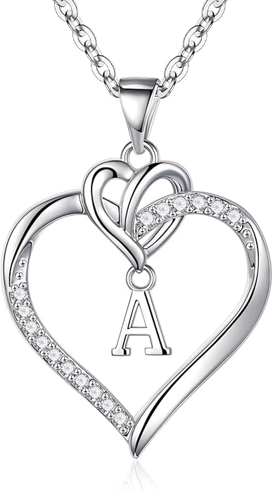 STORUP Heart Initial Necklaces for Women Girls, 14K Gold Plated Cubic Zirconia Heart Initial A-Z Pendant Necklace Dainty Heart Necklaces for Women Teen Girl Jewelry Birthday Gifts