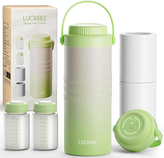 LUCKBEE Portable Breastmilk Cooler - 16oz Breast Milk Cooler Bottle with LCD Temp Display Cooling up to 24 Hours, Breastmilk Chiller with 2pcs Milk Storage Bottles, Breastfeeding Essentials for Baby