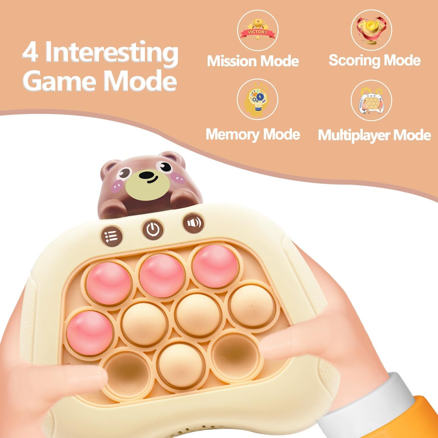 Pop Fidgets Game Toys,Handheld Speed Pushing Game Machine,Quick Push Game,Fidget Game Toy for 6 7 8 9 10 11 12 Boys Girls Teens（Bear）