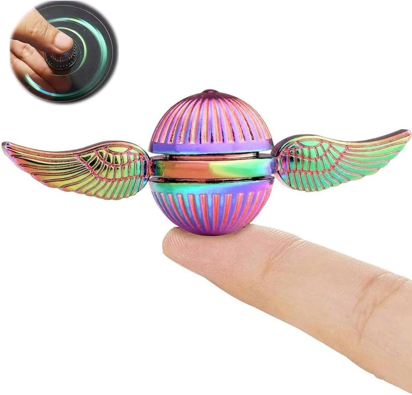 Rainbow Wizarding Fidget Sphere Spinner Metal for Kids Adults, EDC Desk Toy Wings Finger Hand Spinner Spinning Toys Christmas Birthday Gifts for Boys Girls Stress Relief Anti-Anxiety Novelty Prize
