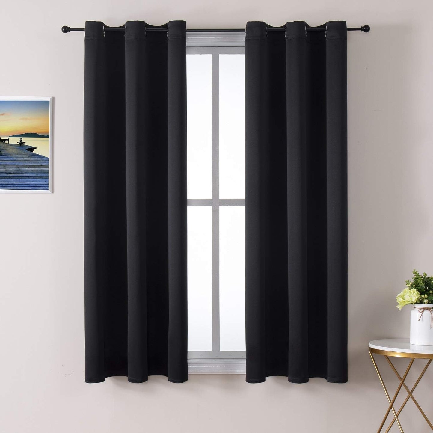 ChrisDowa Blackout Curtains 48 inches Long for Bedroom - 2 Panels Set Grommet Thermal Insulated Room Darkening Curtains for Living Room (Black, 42 x 48 Inch)
