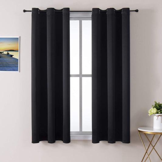 ChrisDowa Small Window Curtains 40 inches Long for Bedroom - Grommet Short Thermal Insulated Room Darkening Curtains for Kitchen (2 Panels, Black, 29 x 40 Inch)