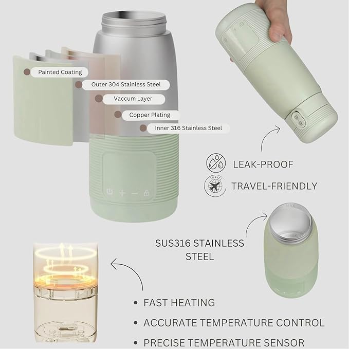 Portable Bottle Warmer, Digital Display Portable Milk Warmer for Breastmilk, Temperature Control, Automatic Lock, Rechargeable Water Warmer Travel Milk Warmer for Outdoor Parks