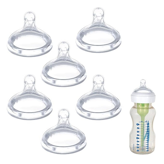 6 Pack Replacement Nipples Compatible with Dr Brown Wide Bottle, Silicone Nipples for Bottle, BPA-Free, Durable and Soft Nipple (M, Medium Flow)