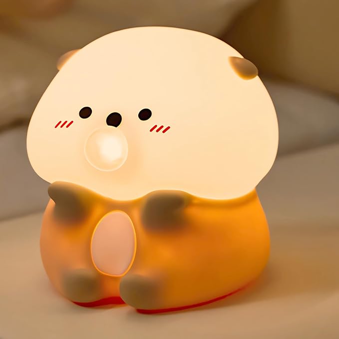 Bubble Blowing Otter Night Light, 3-Level Dimmable USB Rechargeable Lamp with Timer, Soothing Animal Toy for Nursery Bedroom Dorm Decor, Gift for Boys Girls Teens Adults