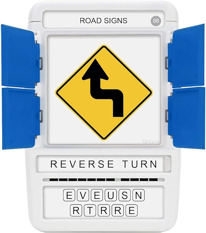 100 PICS US Road Signs Travel Game - Learn 100 Road Signs | Flash Cards with Slide Reveal Case | Card Game, Gift, Stocking Stuffer | Hours of Fun for Kids and Adults | Ages 6+