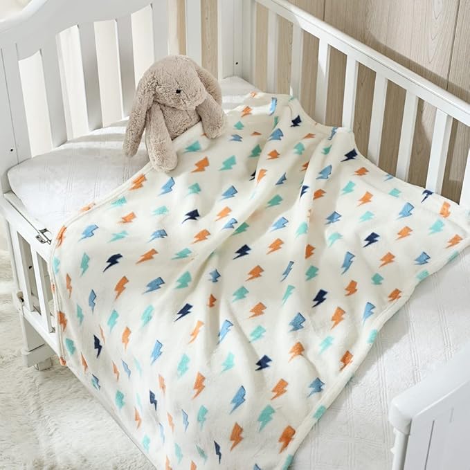 CREVENT 30''X40'' Soft Breathable Cozy Plush FleeceBaby Boys for Infants Toddlers' Bedding Crib Cot Stroller, Baby Shower Birthday Newborn's Gift - Lightning