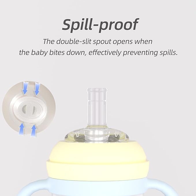 Piifur Sippy Cups for Toddlers 1-3 No Spill with 2 Straw Replacement Sets Water Bottle with Handle 10 Ounce Blue