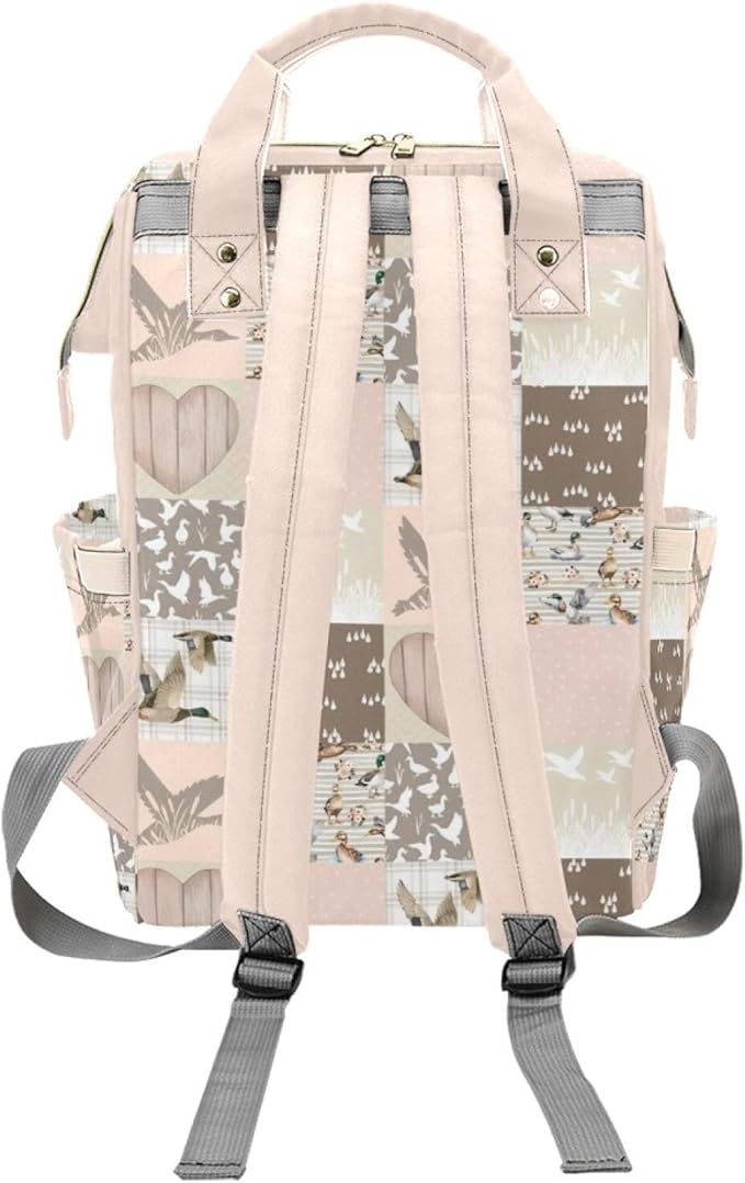 Custom Mallard Pink Baby Diaper Bag with Name – Personalized Nursing Travel Tote Backpack for Mom or Dad, Custom Name Baby Daypack Gift