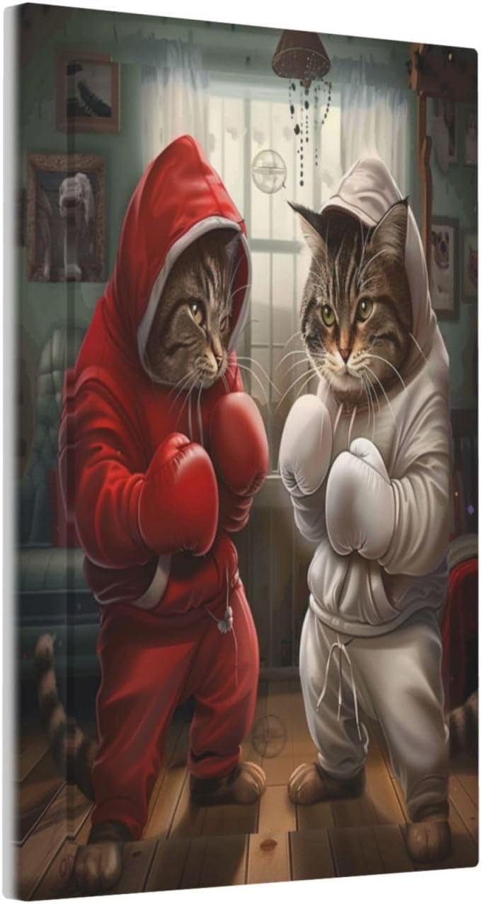 Decorative Switch Covers Plate Funny Red Boxing Cats White Tomcat 1 Gang No Device Single Blank Outlet Covers Wall Plate Cover Light Switch Plate Electrical Faceplate for Bedroom Decor