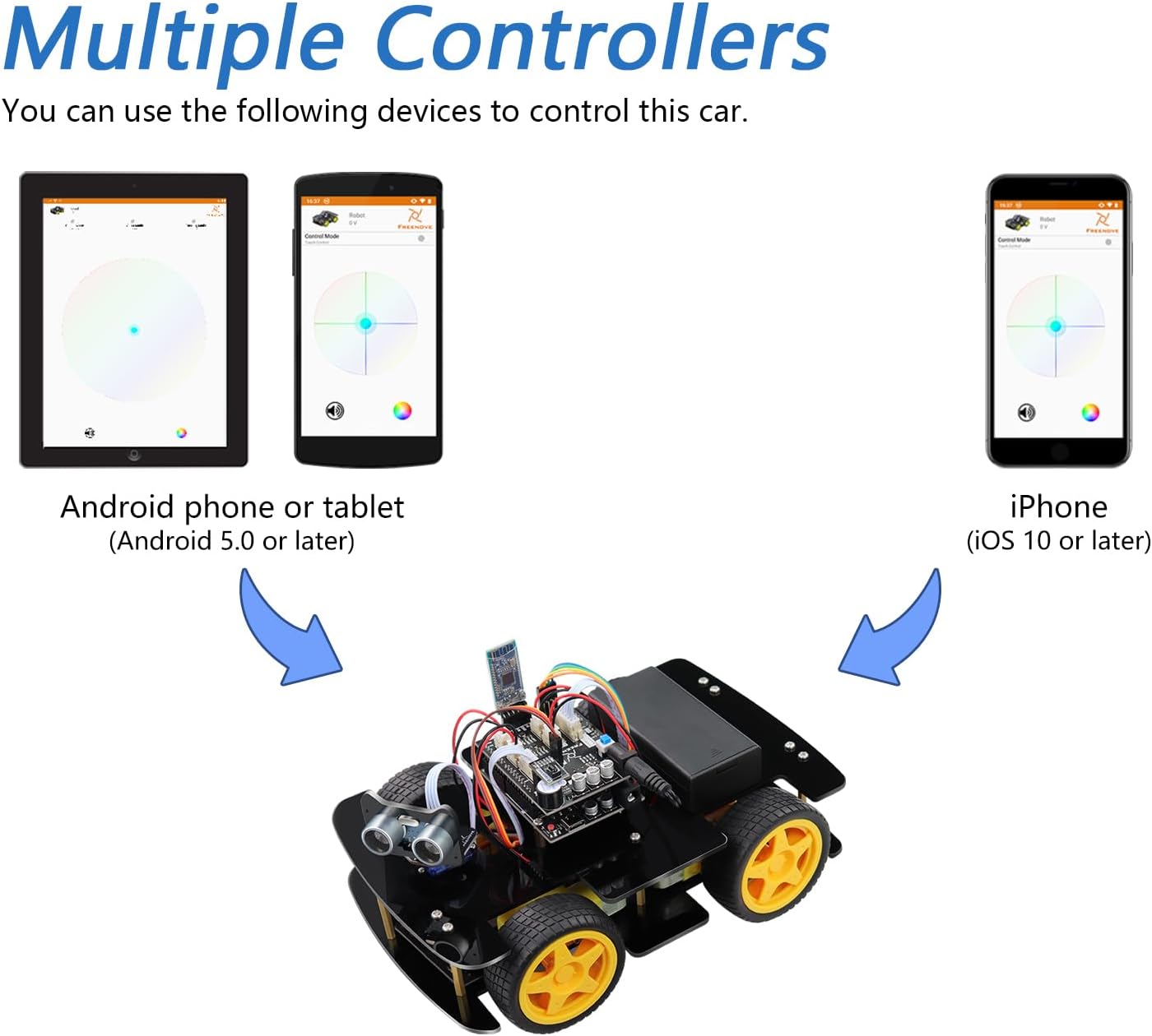 Freenove 4WD Car Kit (Compatible with Arduino IDE), Line Tracking, Obstacle Avoidance, Wireless Control App, Ultrasonic Sensor Motor Servo