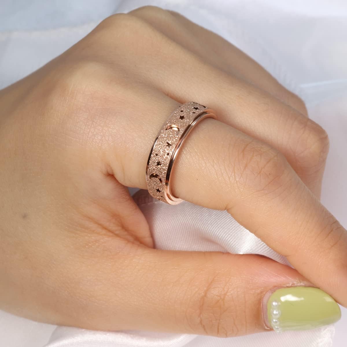OreilleStar Anxiety Ring for Women Spinner Ring: Fidget Toys Adults Fidget Ring Titanium Stainless Steel Thumb Rings for Women Men Moon Star Rose Gold