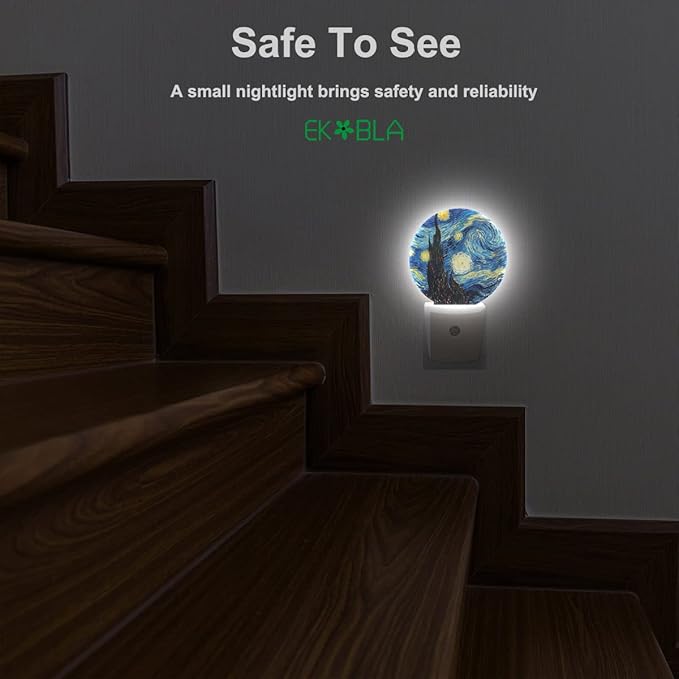 EKOBLA LED Night Light Van Gogh Starry Night, Night Lights Plug into Wall 0.5W Sleep Friendly for Men Women Boys Girls, Auto Sensor Nightlight for Stairway/Hallway/Bedroom