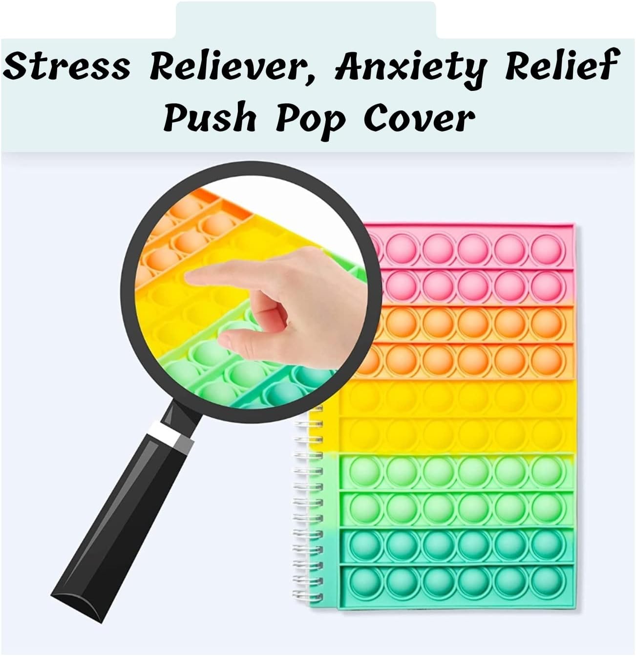 Fidget Notebook, Pop It Fidget Toy, Push Pop Spiral Notebook, Silicone Bubbles Sensory Toy Stress Reliever, Anxiety Relief Pop Journal, School/ Office Notebook (Color Mix)