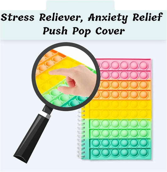 Fidget Notebook, Pop It Fidget Toy, Push Pop Spiral Notebook, Silicone Bubbles Sensory Toy Stress Reliever, Anxiety Relief Pop Journal, School/ Office Notebook (Color Mix)