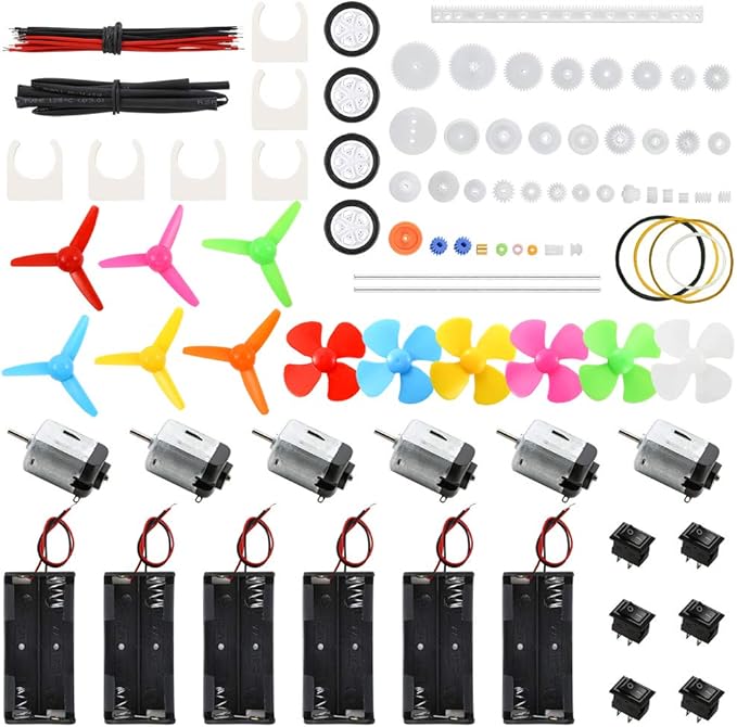 Sntieecr 6 Set DC Motors Kit, Mini Electric Motor 3V 15000RPM with 66 PCS Plastic Gears, AA Battery Holder Case, Motor Bracket, Shaft Propeller and Rocker Switch for DIY Toys Science Projects