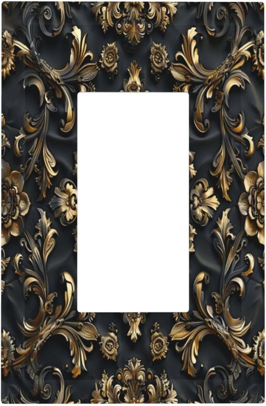 Decorative Outlet Covers Rococo Vintage Black Golden Leaf Morris Vine 1 Gang Single Decora GFCI Device Light Switch Covers Plate 1 Rocker Wall Plate Jumbo Faceplate for Bedroom Decor