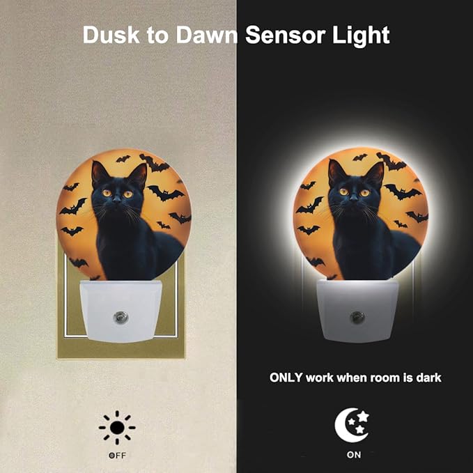 EKOBLA Black Cat Night Light Cool Animal Halloween Night Lights Plug into Wall Dusk to Dawn Sensor Plug-in Nightlights LED Gifts for Men Women Boys Girls Home Decor