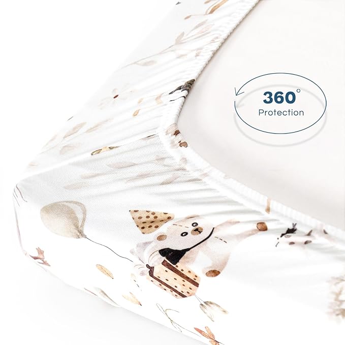 Stretchy Ultra Soft Jersey Knit Fitted Pack and Play Sheets Set 3 Pack, Portable/Mini Crib Sheets for Boys and Girls, Universal Fit for Pack N Plays Safe and Snug, Stylish Pattern of Duck Happy Party