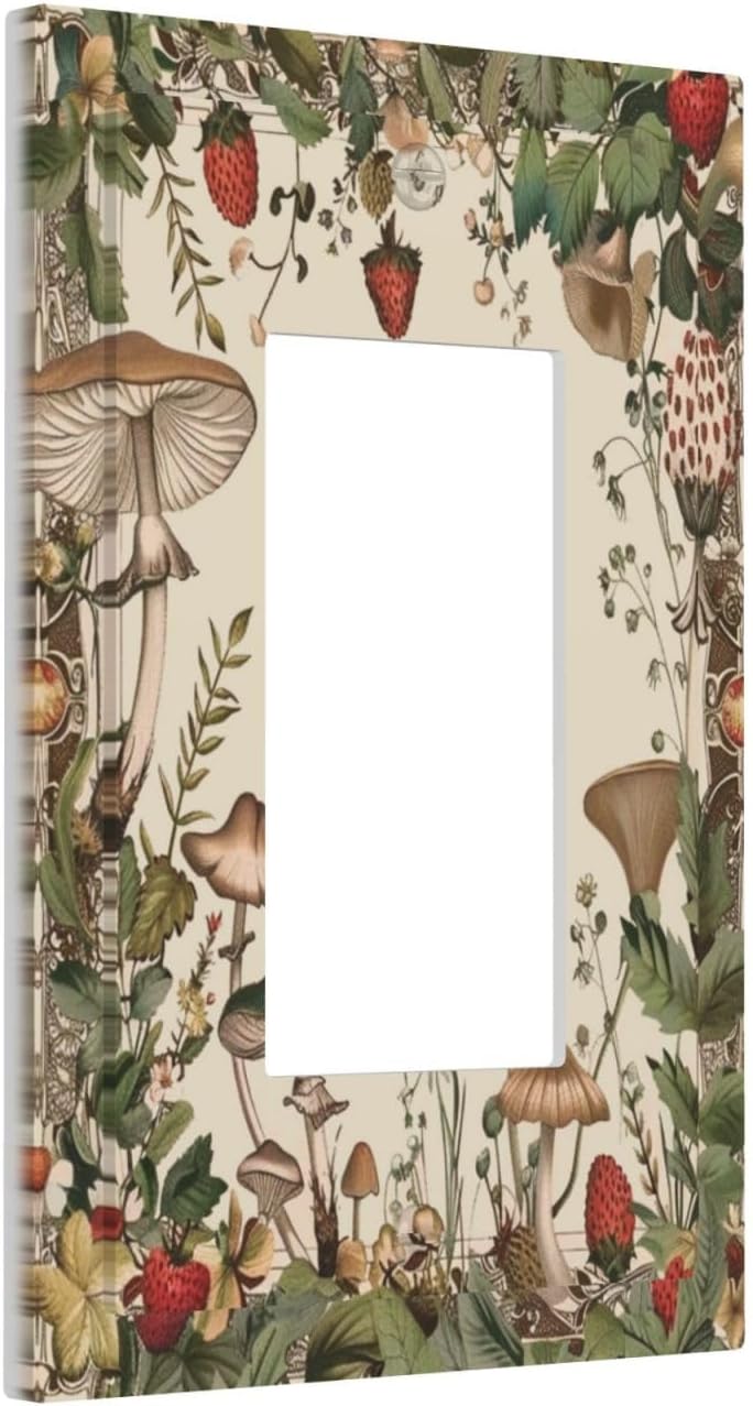 Decorative Outlet Covers Rustic Mushroom Garden Red Strawberry 1 Gang Single Decora GFCI Device Light Switch Covers Plate 1 Rocker Wall Plate Jumbo Faceplate for Bedroom Home Decor