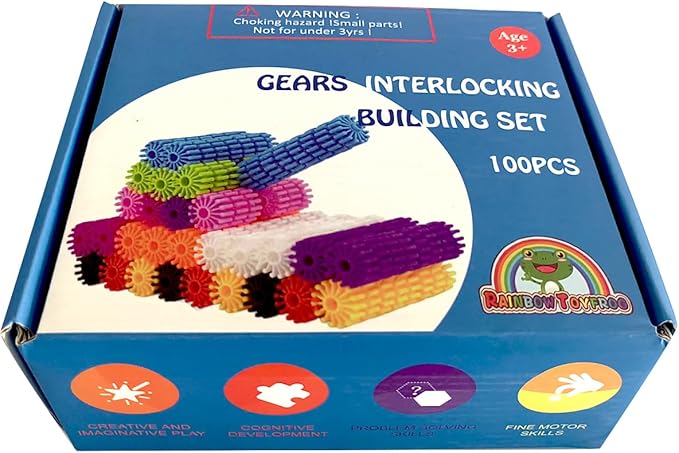 RAINBOW TOYFROG Interlocking Gears Toys for Kids - 100 Piece Kit with Tote - Colorful Manipulatives for Preschool Sensory Bin Or Occupational Therapy Tools - STEM Building Toys for Girls & Boys