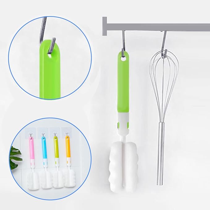 INVODA 4PCS Sponge Cup Brush with 4PCS Straw Brushes Portable Long Handle Water Bottle Cleaner Brush for Baby Bottles Vacuum Flasks Mugs Glasswares